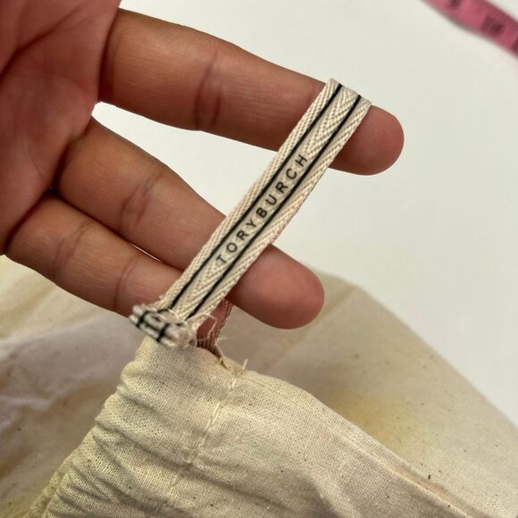 Tory Burch Canvas Drawstring Dust Bag | Logo Storage Pouch Neutral Beige - Picture 4 of 7